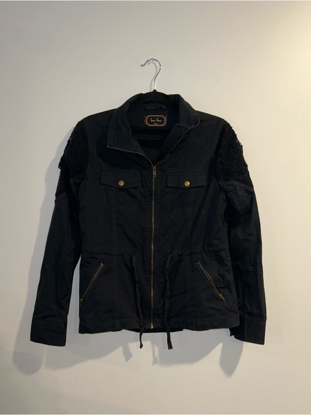 Love Tree Black Lace-Detail Utility Jacket